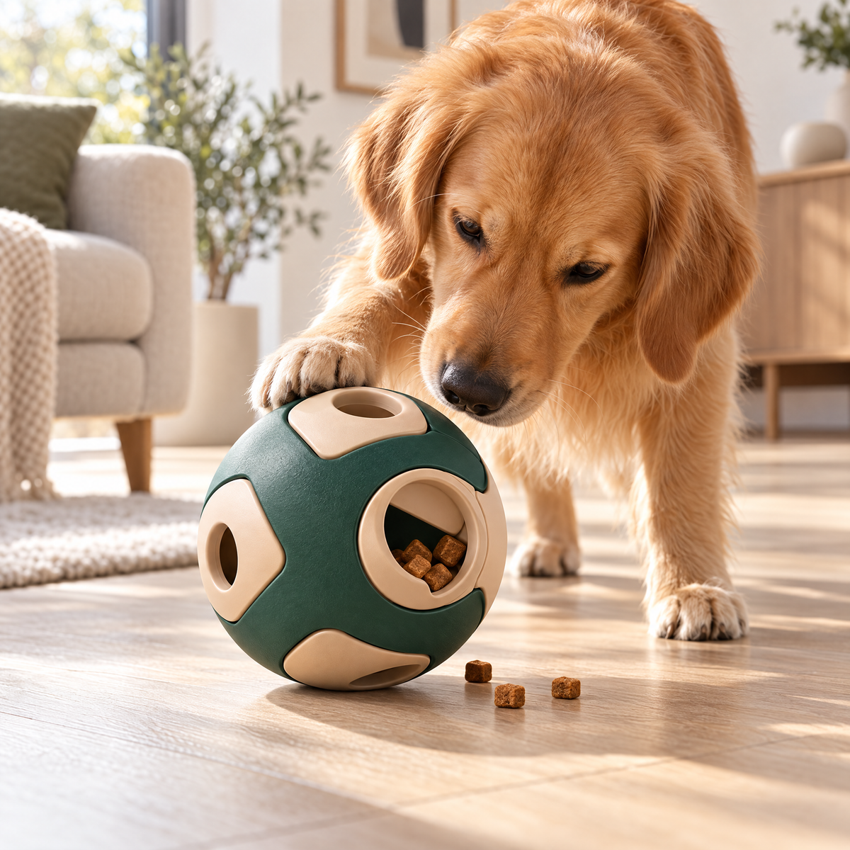 Hartvenix™ Interactive Treat Dispensing Ball in-use product photograph