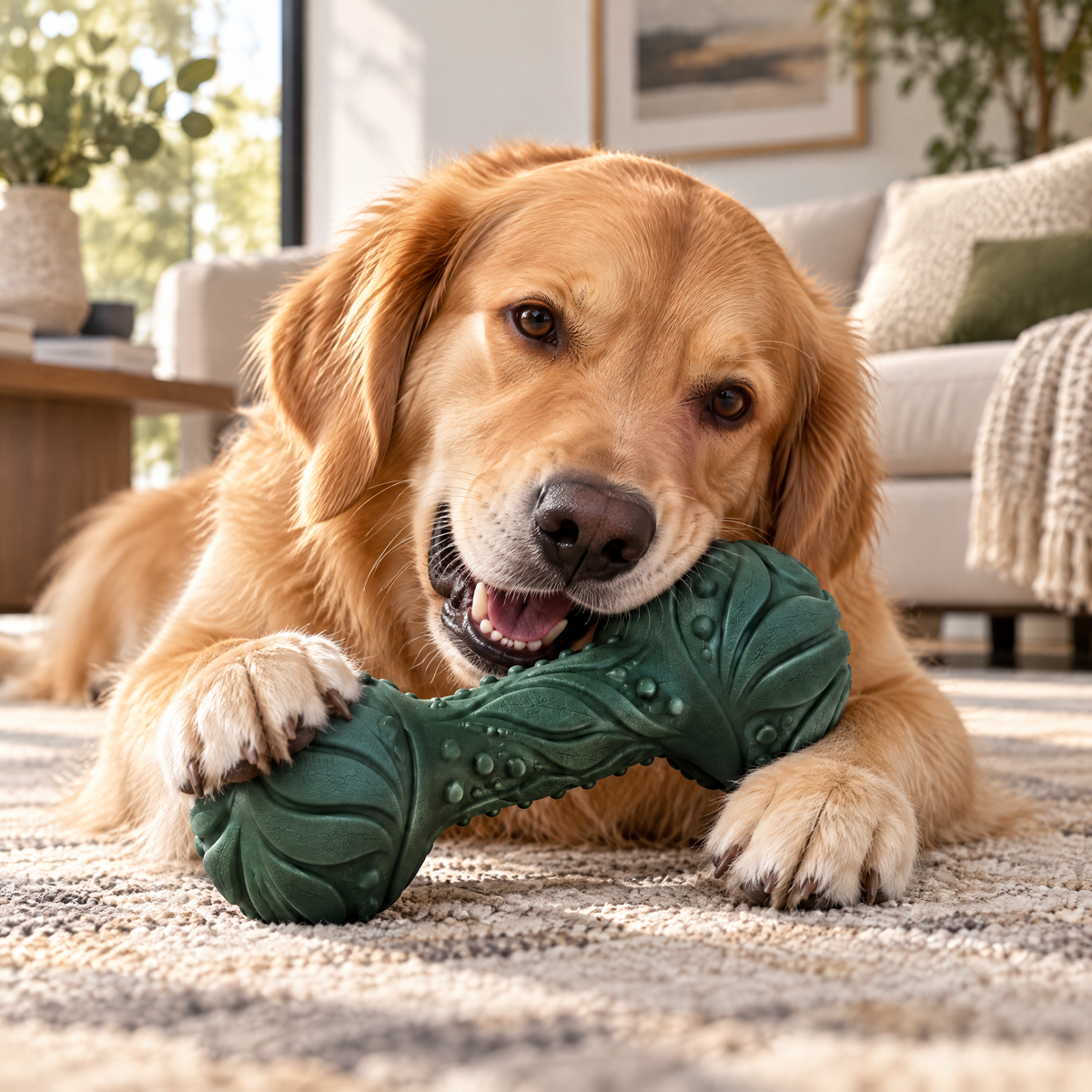 Hartvenix™ Textured Dumbbell Chew Toy in-use product photograph