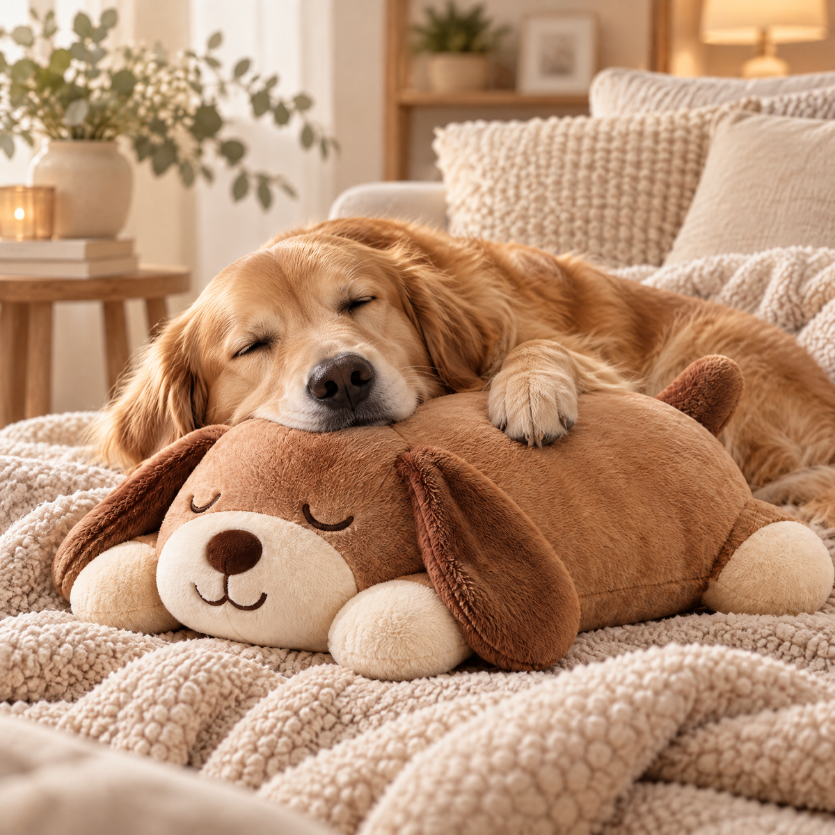 Hartvenix™ Sleeping Puppy Plush Pillow in-use product photograph